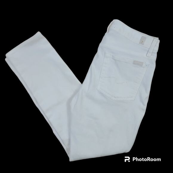 7 For All Mankind Josefina Distressed White Ankle Skinny Jeans SZ 26 - Picture 12 of 16